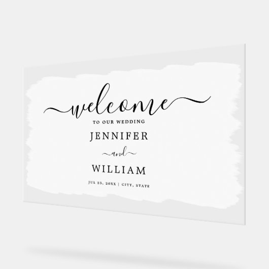 エレガントなウェディングパーティー絵を描ウェルカムホワイトブラック アクリルサイン (傾斜)
