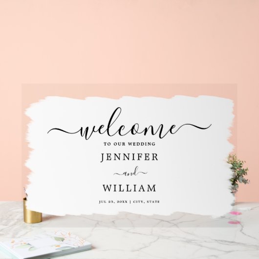 エレガントなウェディングパーティー絵を描ウェルカムホワイトブラック アクリルサイン (ウェディング)