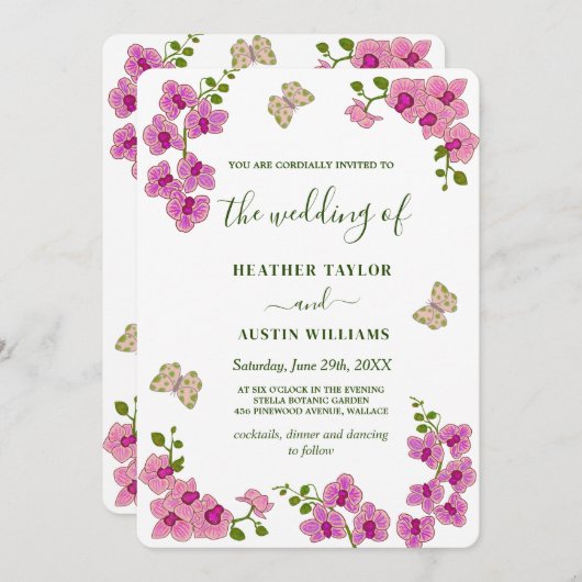 エレガントなウェディングパープルラン 招待状 (正面/裏面)