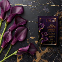 エレガントなウェディングパープルリリーのスクリプト詳細カード 出欠カード