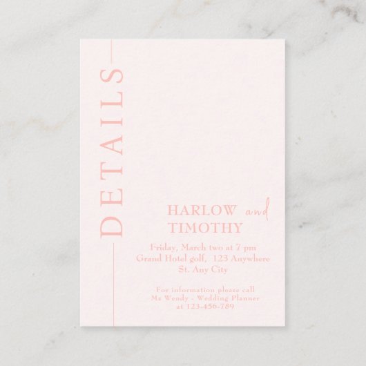 エレガントなウェディングピンクエンクロージャリハーサルディナー エンクロージャーカード (裏面)