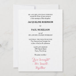 エレガントなウェディングピンクホワイト2ハート 招待状