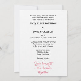 エレガントなウェディングピンクホワイト2ハート 招待状