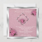 エレガントなウェディングピンクローズシルバーブーケ 招待状 (裏面)