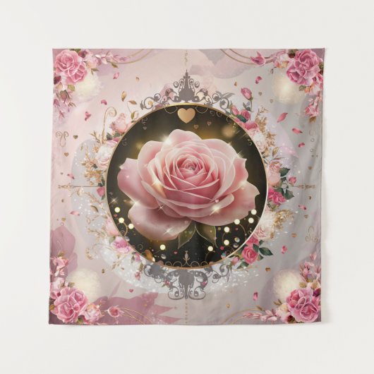 エレガントなウェディングピンクローズムラル#5 タペストリー (正面)