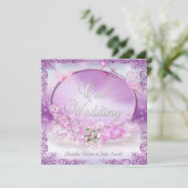 エレガントなウェディングピンク薄紫リングや輪蝶 招待状 (スタンド正面)