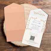 エレガントなウェディングピーチフローラ書道スクリプト オールインワン招待状