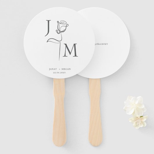 エレガントなウェディングファン | パーソナライズされた結婚式の引き出物 ハンドファン (正面&裏面)