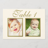 エレガントなウェディングフォトアイボリー金ゴールドテーブル番号 招待状 (正面)