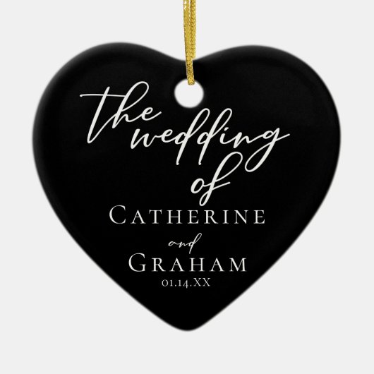 エレガントなウェディングフォトカスタムハート セラミックオーナメント (正面)