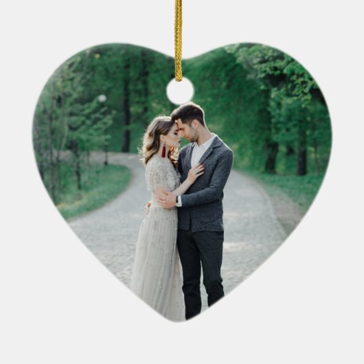 エレガントなウェディングフォトカスタムハート セラミックオーナメント (裏面)