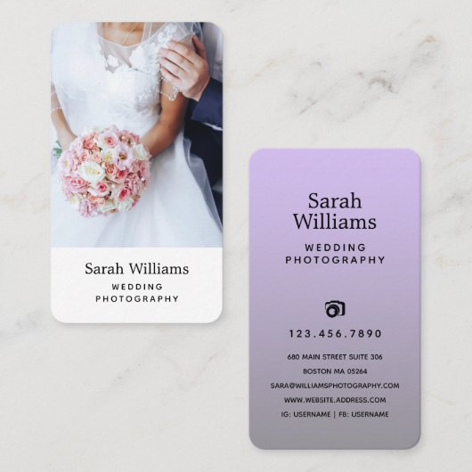エレガントなウェディングフォトグラファー垂直 名刺 (正面/裏面)