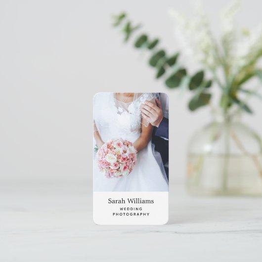 エレガントなウェディングフォトグラファー垂直 名刺 (スタンド正面)