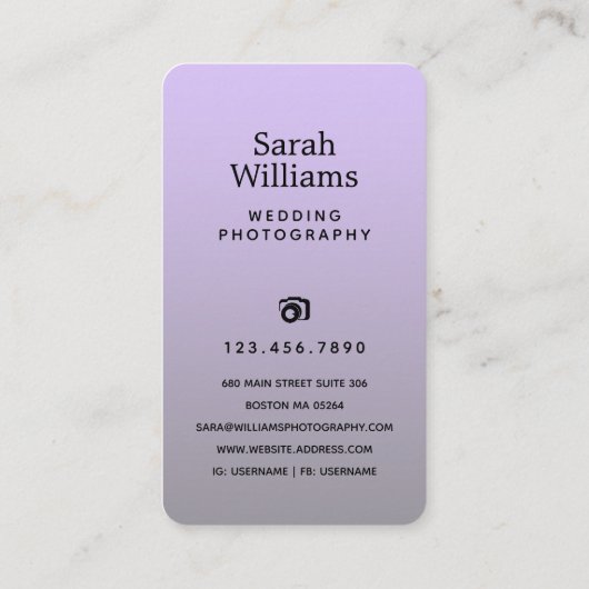 エレガントなウェディングフォトグラファー垂直 名刺 (裏面)