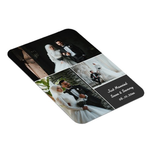 エレガントなウェディングフォトコラージュと名前をカスタムする マグネット (右側)