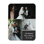 エレガントなウェディングフォトコラージュと名前をカスタムする マグネット (縦)
