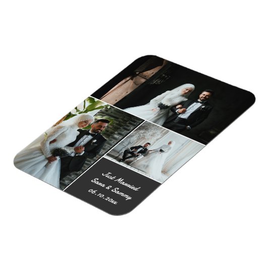 エレガントなウェディングフォトコラージュと名前をカスタムする マグネット (左側)