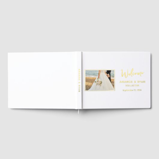 エレガントなウェディングフォトゴールドフォイルへようこそ ゲストブック (全面)