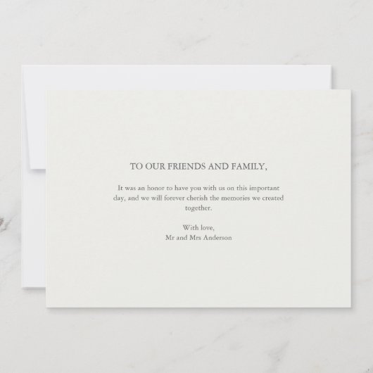エレガントなウェディングフォトサンキューカード サンキューカード (裏面)