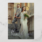 エレガントなウェディングフォトシルバーフォイルサンキューカード 箔招待状 (正面)