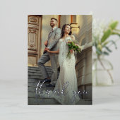 エレガントなウェディングフォトシルバーフォイルサンキューカード 箔招待状 (立ち正面)