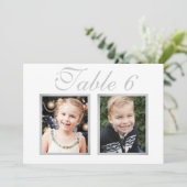 エレガントなウェディングフォトシルバーホワイトテーブル番号 招待状 (スタンド正面)