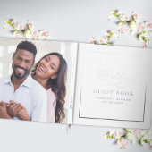 エレガントなウェディングフォトシルバー書道シック実在 ゲストブック