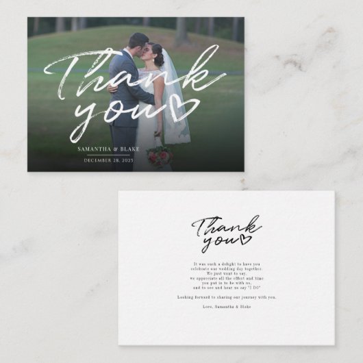 エレガントなウェディングフォトスクリプトありがとう ノートカード (正面/裏面)