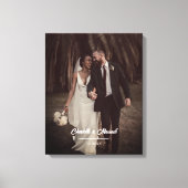 エレガントなウェディングフォトスクリプトカップルの名前と日付 キャンバスプリント (正面)