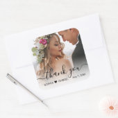エレガントなウェディングフォトスクリプトハートありがとう スクエアシール (封筒)