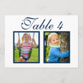 エレガントなウェディングフォトネイビーブルーテーブル番号 招待状 (裏面)