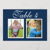 エレガントなウェディングフォトネイビーブルーテーブル番号 招待状 (正面)