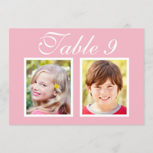 エレガントなウェディングフォトピンクテーブル番号 招待状 (裏面)