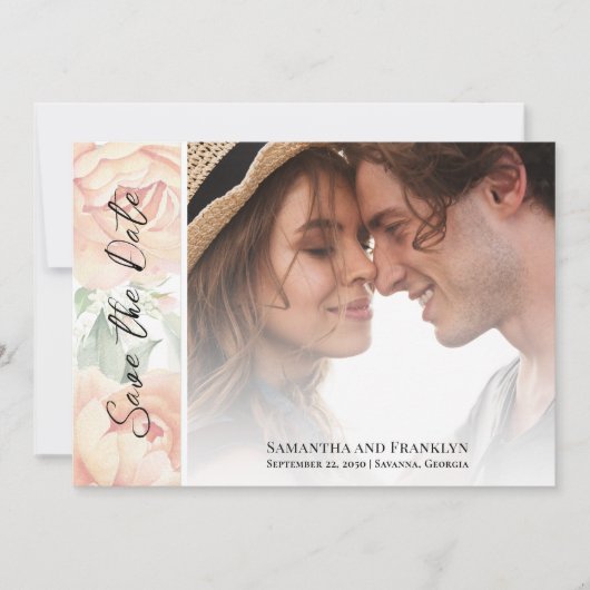 エレガントなウェディングフォトフローラ水彩 セーブザデート (正面)