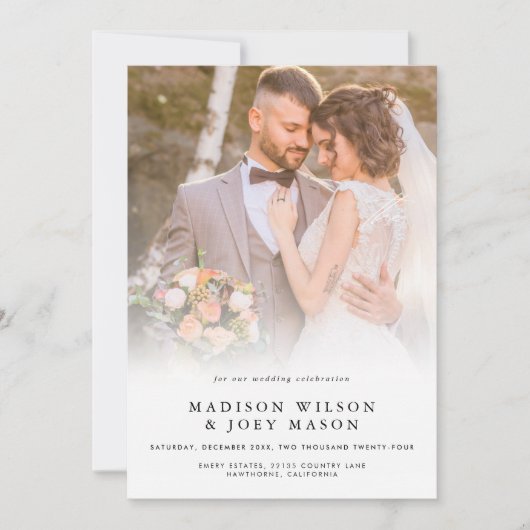 エレガントなウェディングフォトブラックスクリプト 招待状 (正面)