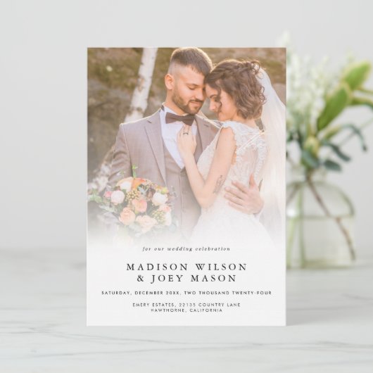 エレガントなウェディングフォトブラックスクリプト 招待状 (スタンド正面)