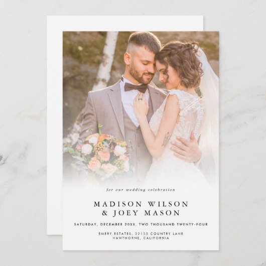 エレガントなウェディングフォトブラックスクリプト 招待状 (正面/裏面)