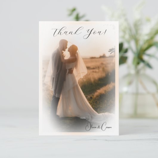 エレガントなウェディングフォトベッラムパーソナライズされたエッジ サンキューカード (スタンド正面)