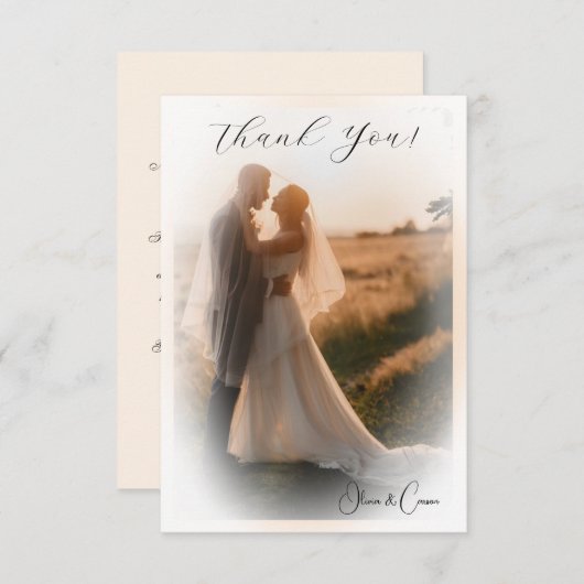 エレガントなウェディングフォトベッラムパーソナライズされたエッジ サンキューカード (正面/裏面)