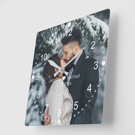 エレガントなウェディングフォトホワイトクラシック番号 スクエア壁時計 (傾斜)