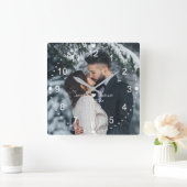 エレガントなウェディングフォトホワイトクラシック番号 スクエア壁時計 (ホーム)