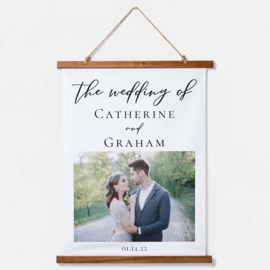 エレガントなウェディングフォト新婚カップル 吊り下げ型タペストリー (正面)