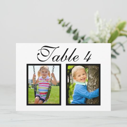エレガントなウェディングフォト白黒テーブル番号 招待状 (スタンド正面)