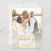 エレガントなウェディングフォト金ゴールドスクリプト サンキューカード (正面)