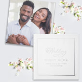 エレガントなウェディングフォト シルバーカリグラフィー シック リアル ゲストブック