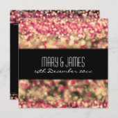 エレガントなウェディングフクシアとゴールドのスパークリングライト 招待状 (正面/裏面)