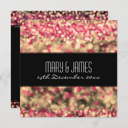 エレガントなウェディングフクシアとゴールドのスパークリングライト 招待状 (正面/裏面)