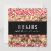 エレガントなウェディングフクシアとゴールドのスパークリングライト 招待状 (正面)