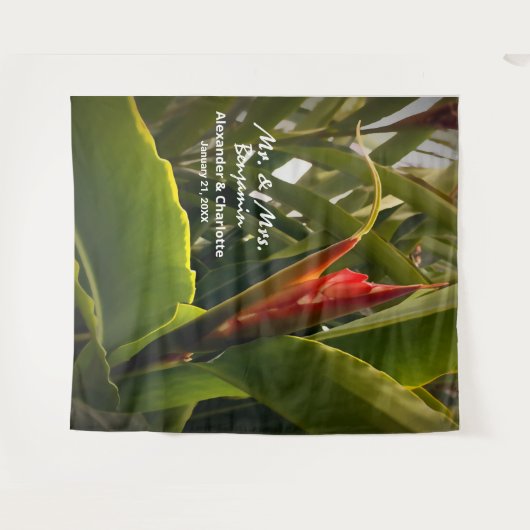 エレガントなウェディングフラワーフォトブース背景 タペストリー (正面(横))