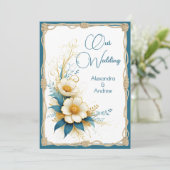 エレガントなウェディングフローラブルーのシアン白い花 招待状 (スタンド正面)